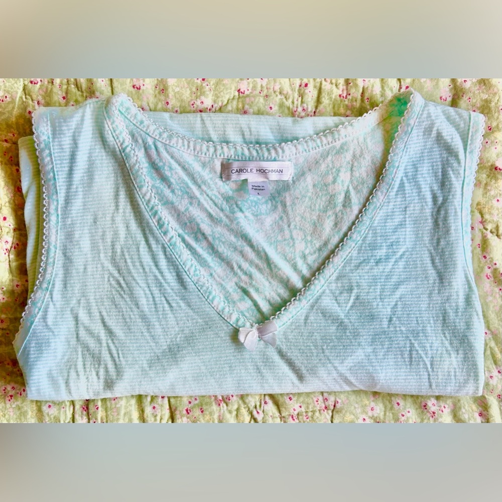 Carole Hochman Women’s Sleeveless Mint Green / White Striped Nightgown L